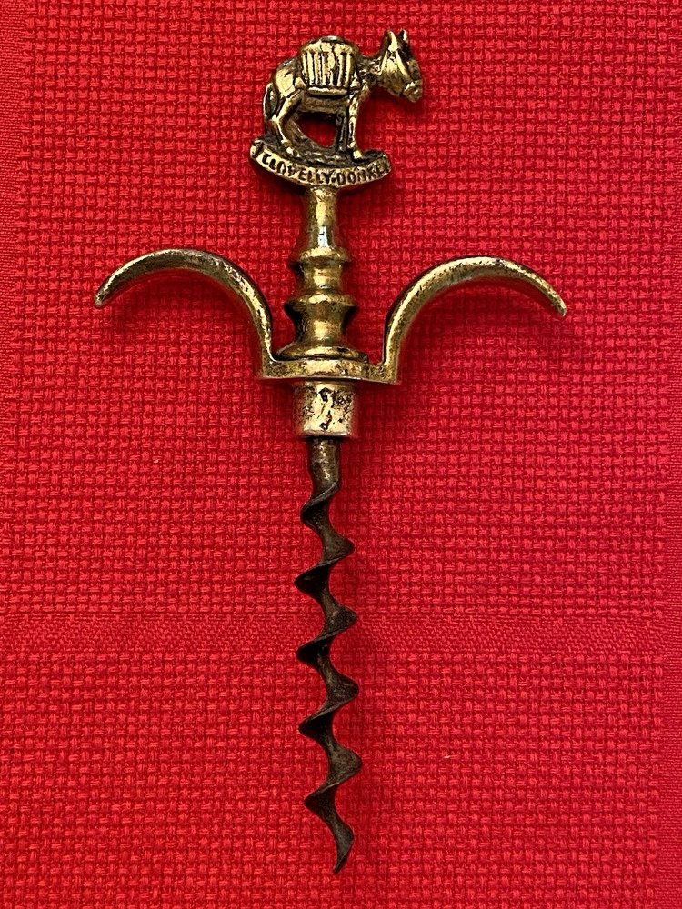 Vintage Figural Devon CLOVELLY DONKEY Brass CORKSCREW 2 Finger Pull England UK
