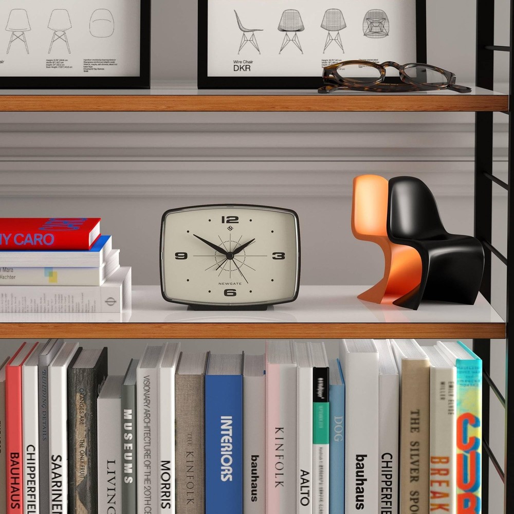 NEWGATE Brooklyn Retro Alarm Clock - Rectangular Matt Black Silent Sweep Cloc...