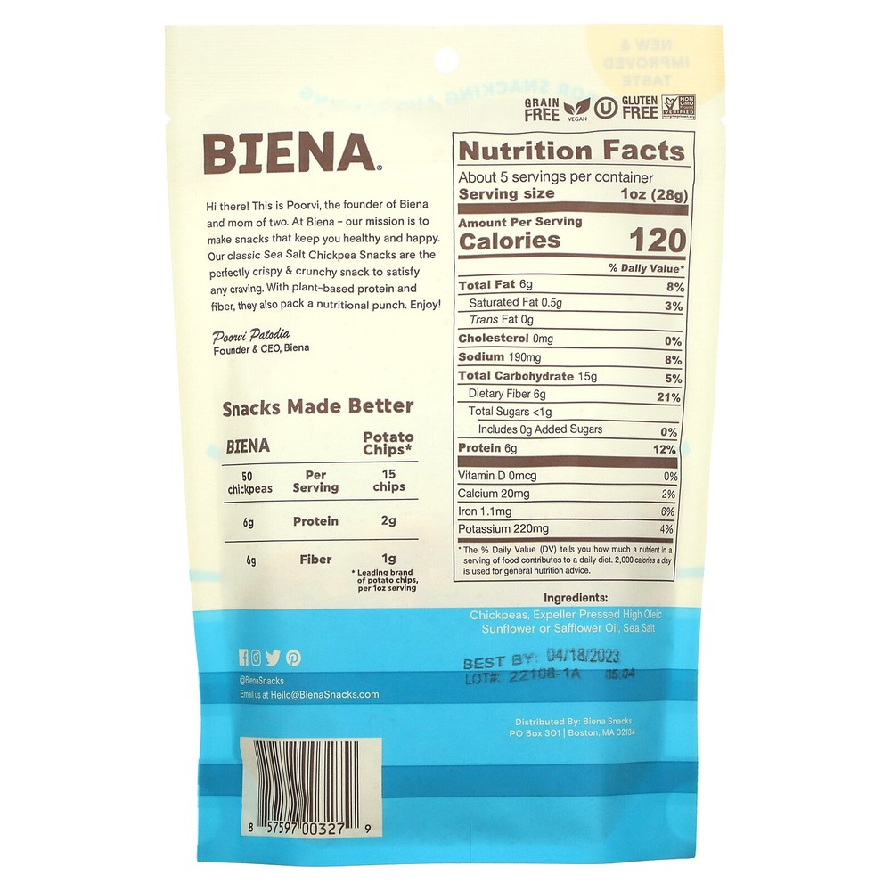 Chickpea Snacks, Sea Salt, 5 oz (142 g)