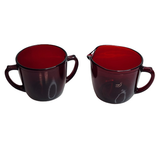 Anchor Hocking Ruby Red Cream And Sugar
