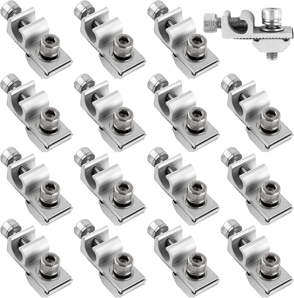16 Pcs Solar Panel Grounding Lugs, Stainless Steel, Silver, Mount Silver