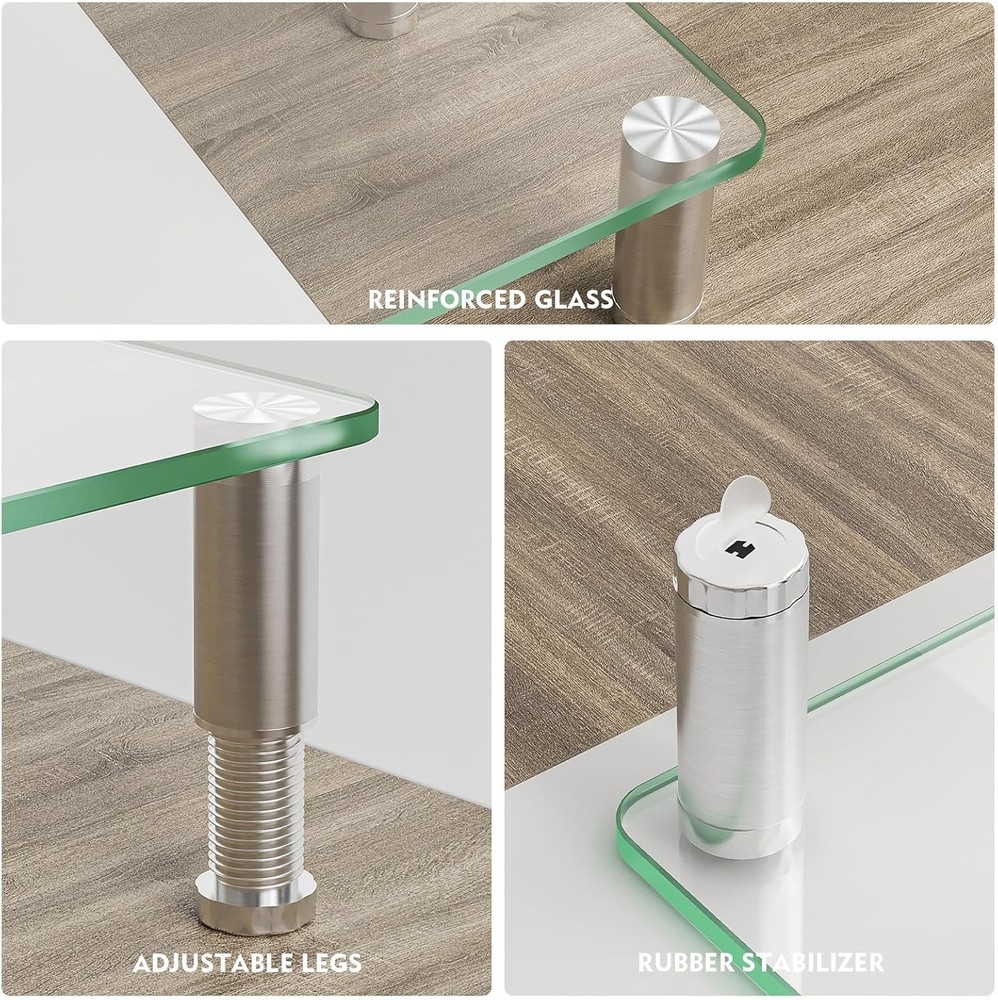 Clear Computer Monitor Stand Riser W/ Height Adjustable Multi Media Desktop
