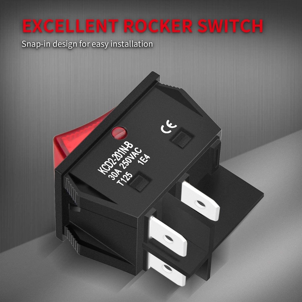 Reliable 30A DPST Rocker Switch - Red Lighted Switch for Home Devices - 3 Pack