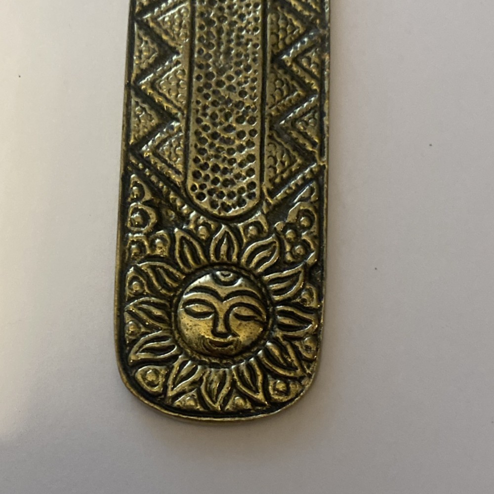 Brass Decorative Buddhist Incense Holder with Sun Motif. Solid brass