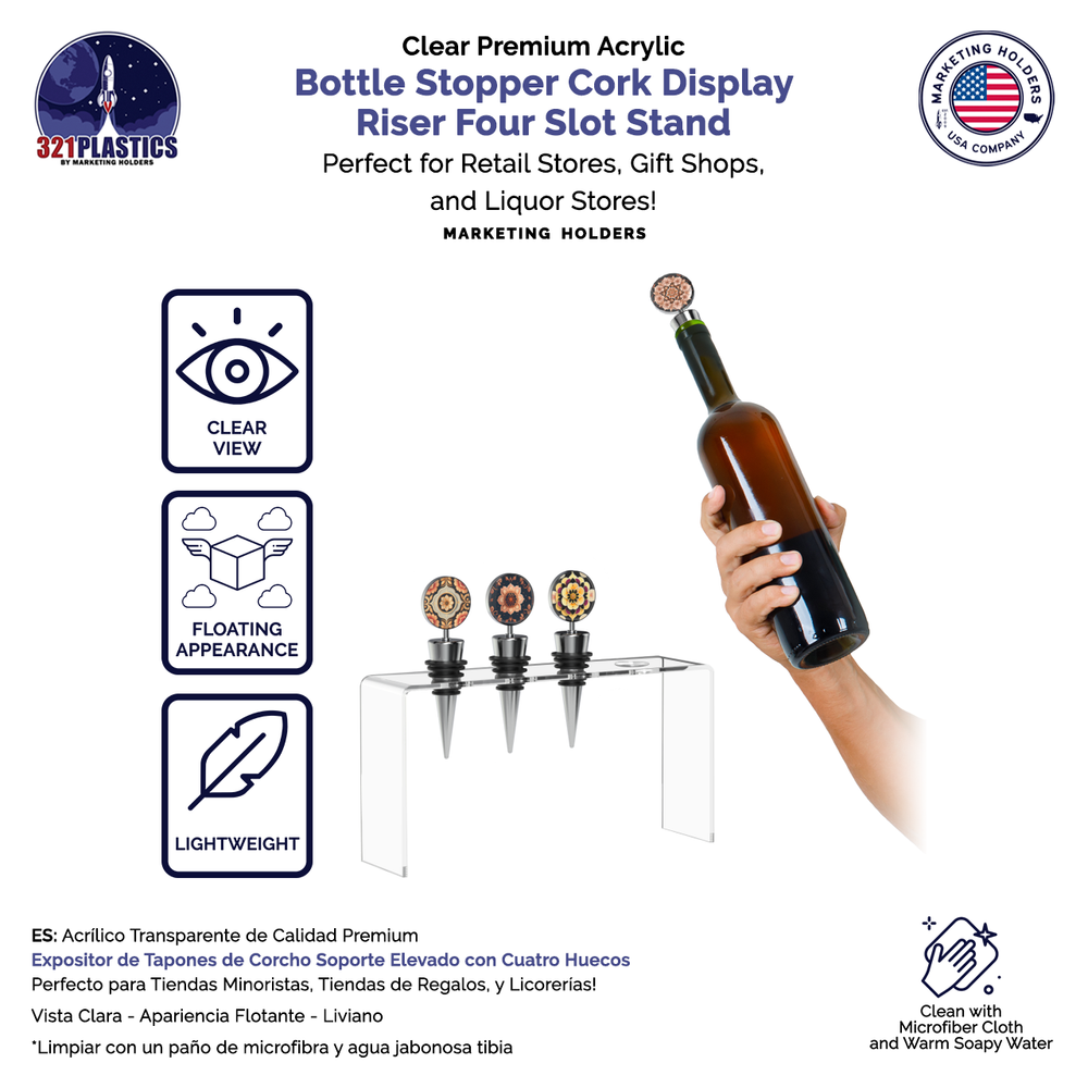 Wine Bottle Stopper 4 Slot Display Riser Tabletop Bar Essentials