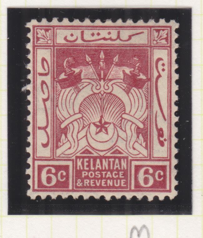 KELANTAN, 1922 Script CA, 6c. Claret, lhm.