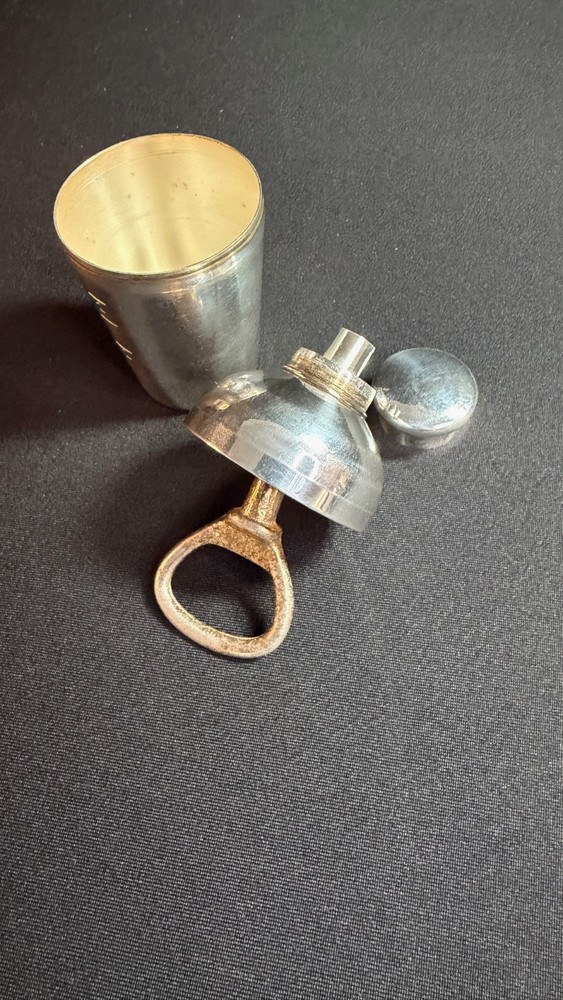 NAPIER Silverplate Mini Cocktail Shaker Graduated Jigger 1 &2oz W/ Corkscrew