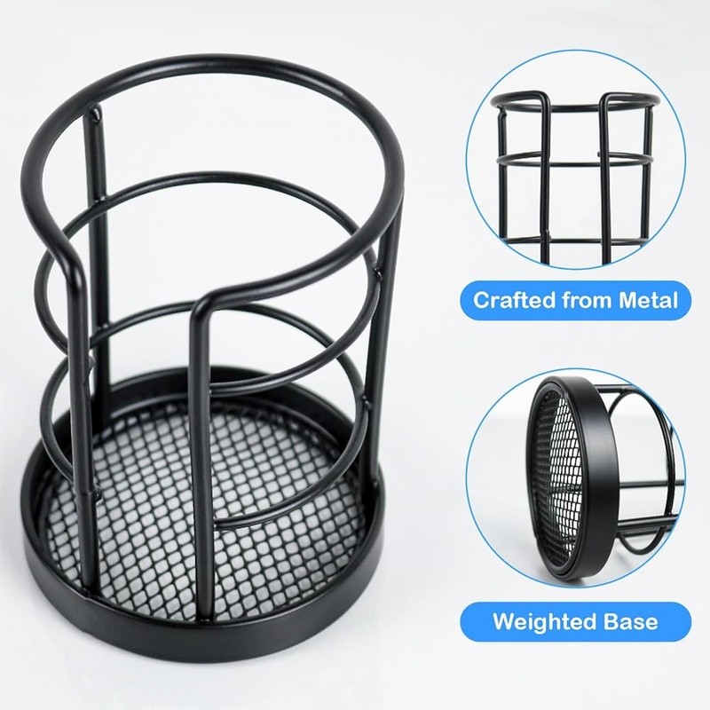 Iron Wire Cup Dispenser Black Compact Mesh Holder Bathroom Kitchen Use
