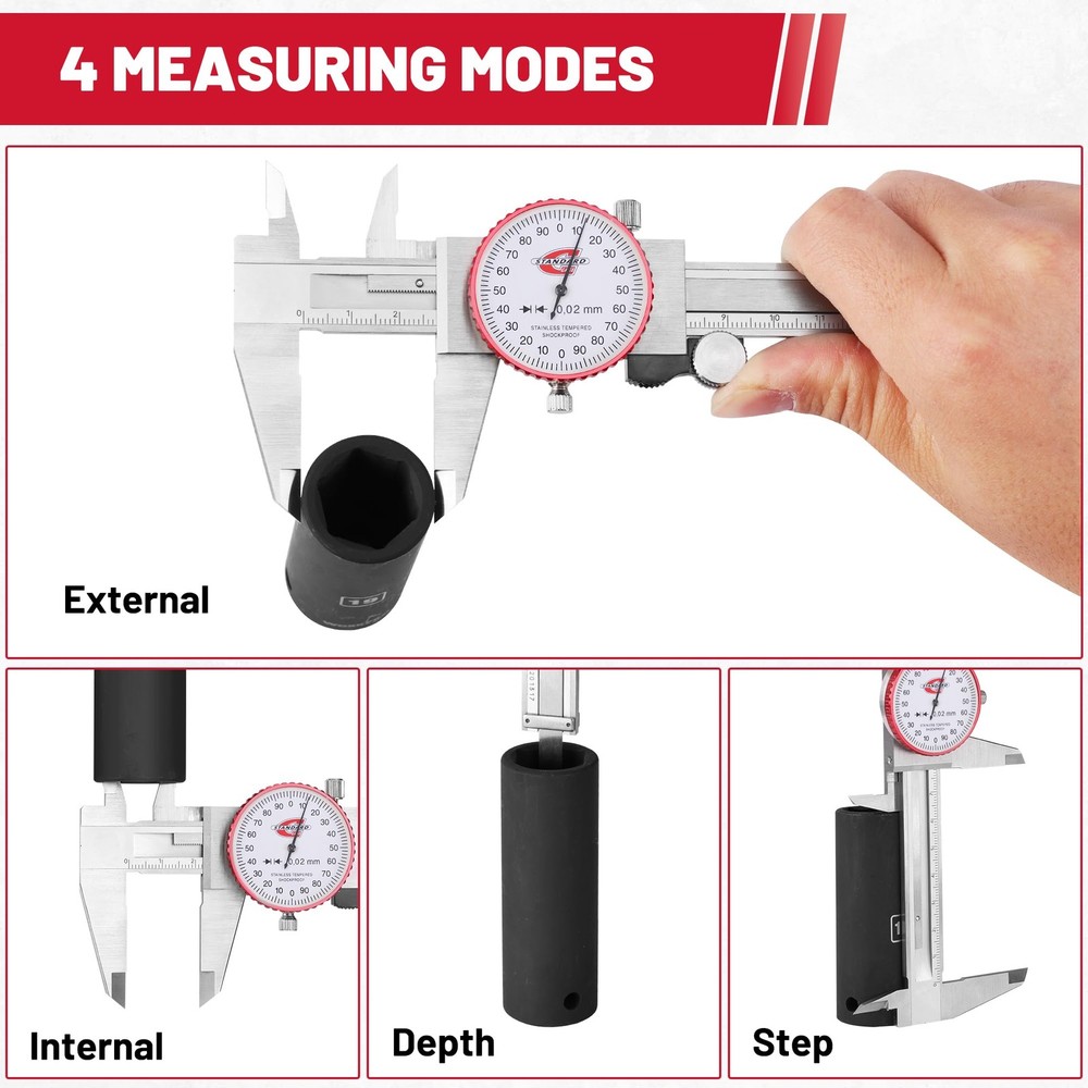 Metric Dial Caliper Measuring Tool 0-150mm Range, Analog Precision Caliper ±0...