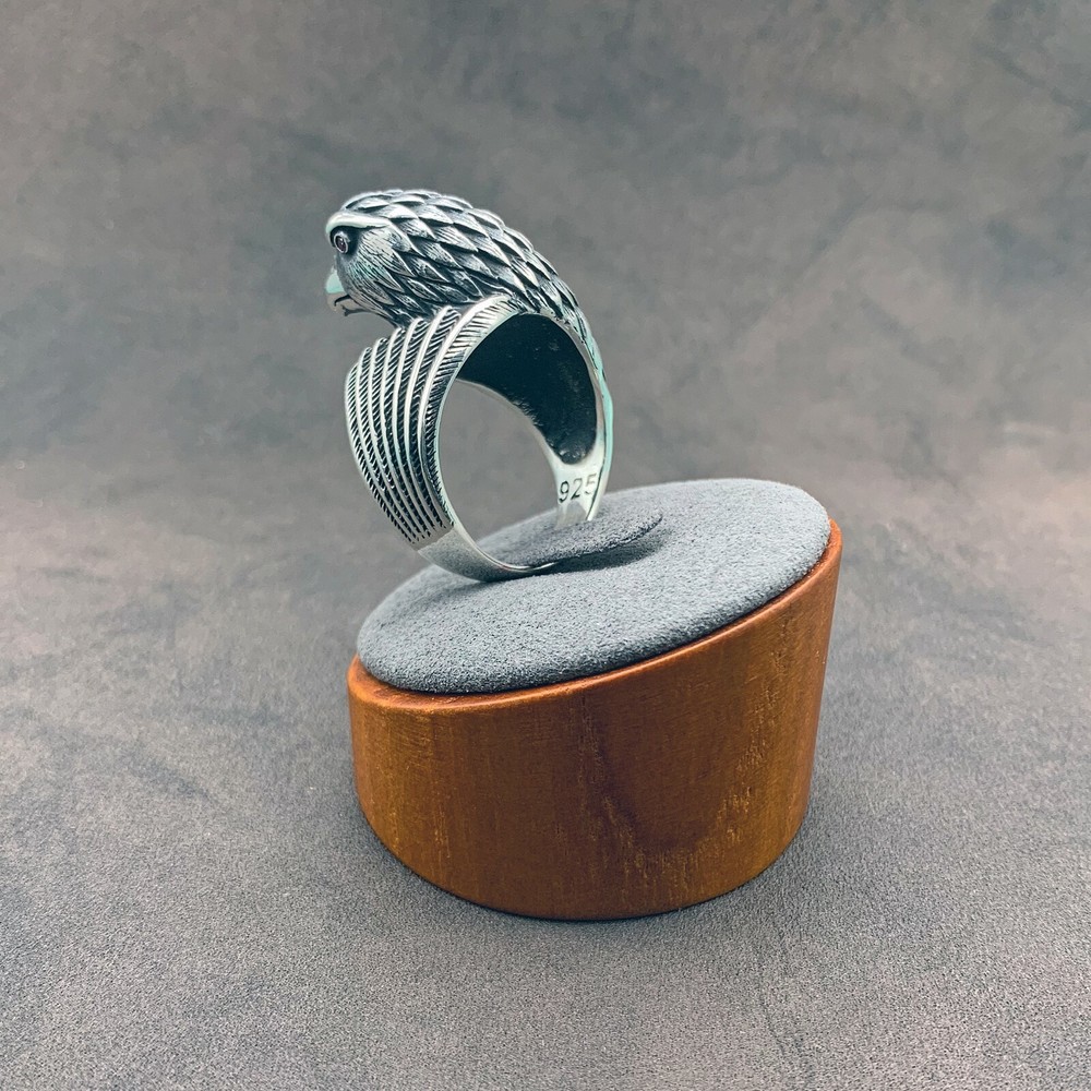 925 Sterling Silver Solid Eagle Head 3D Figure Men’s Ring. Size 11, 13