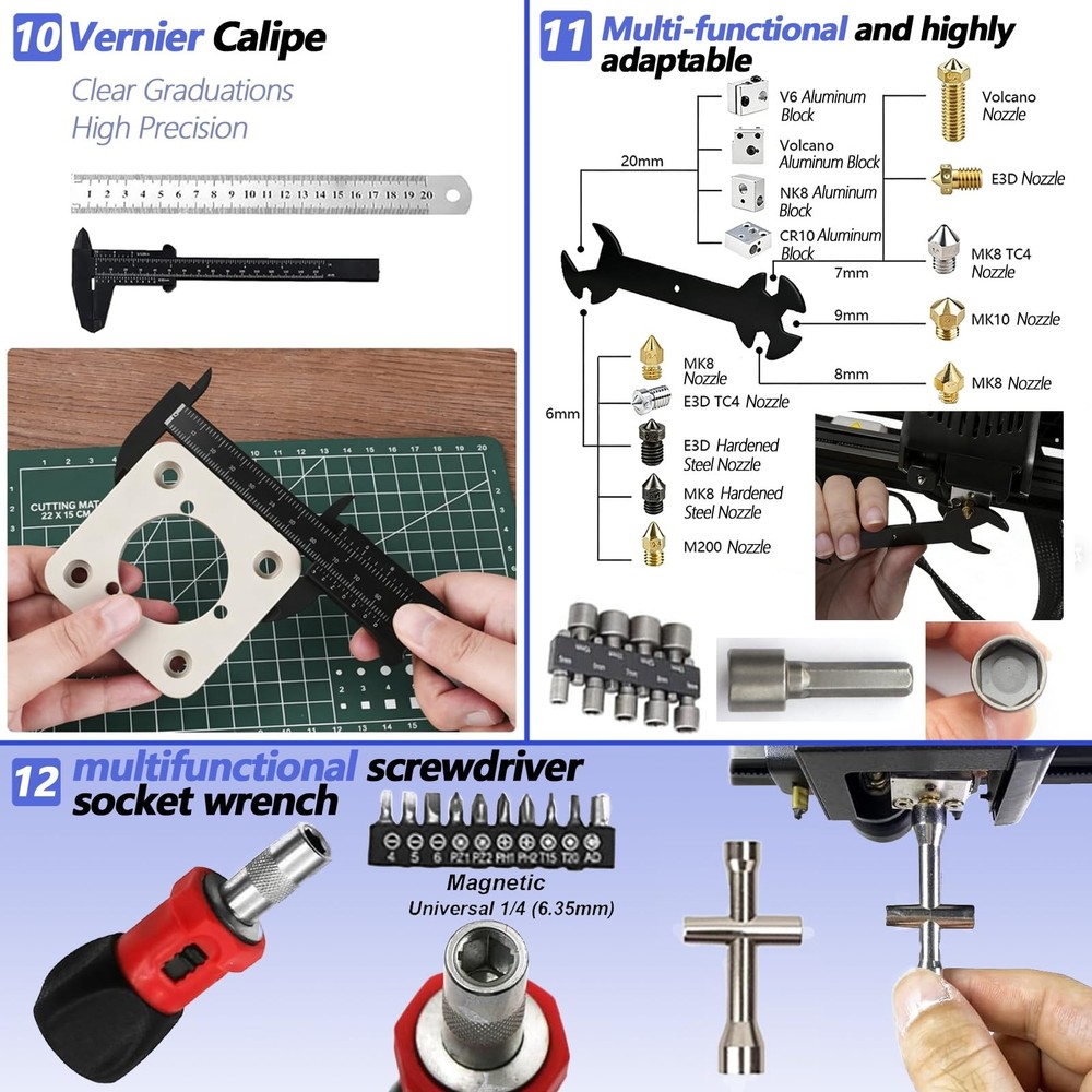 262 pcs Large 3D Printer Tool Set (w/Tool Bag) – Integrates Basic Model Tools...