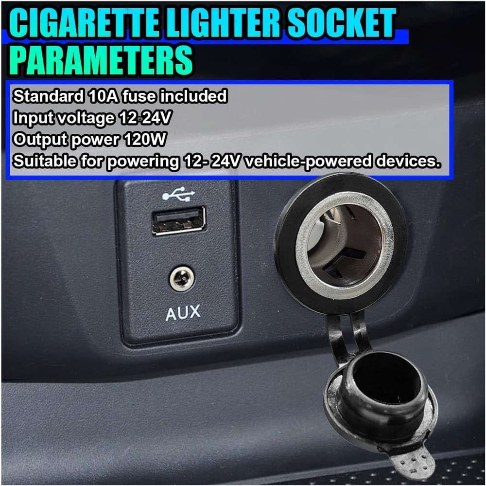 (2 PCS) 12V Car Cigarette Lighter Socket Waterproof DC Power Outlet Replacement