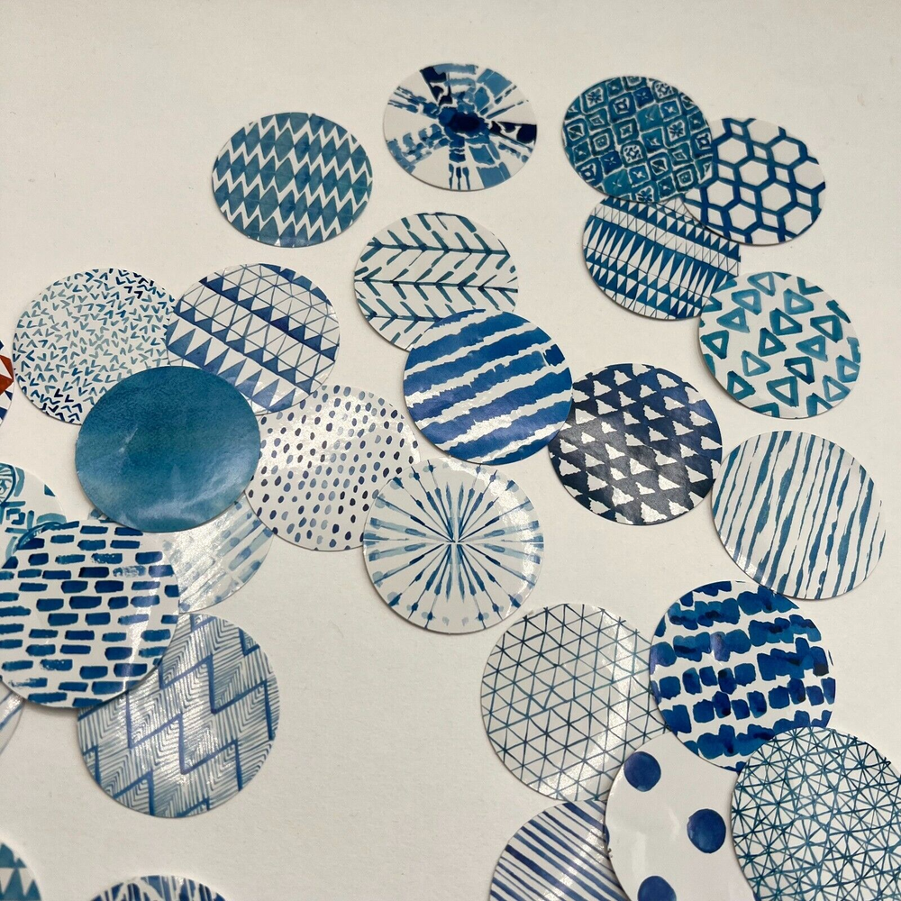 Round Blue and White Pattern Stickers Scrapbooking Envelope Seals Journaling