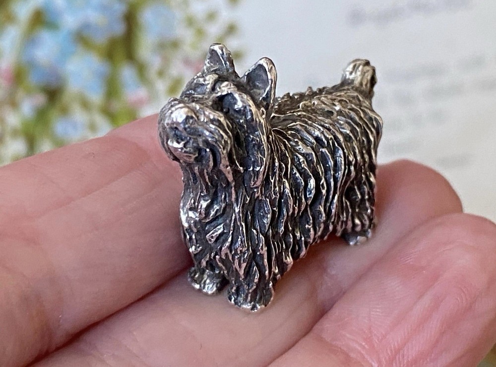 Vintage solid heavy English hallmark heavy solid sterling miniature terrier dog