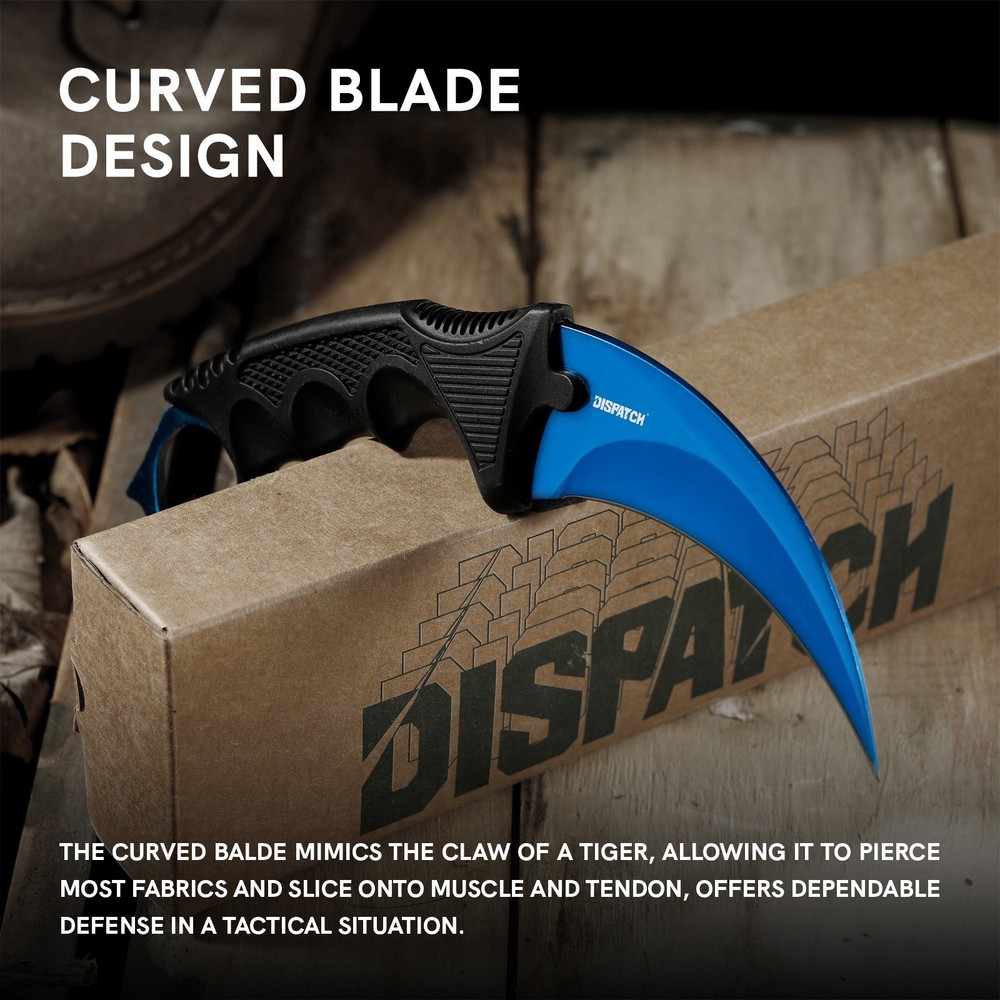7.5" Tactical Karambit Throwing Knife - Fixed Blade, Hard Sheath Blue