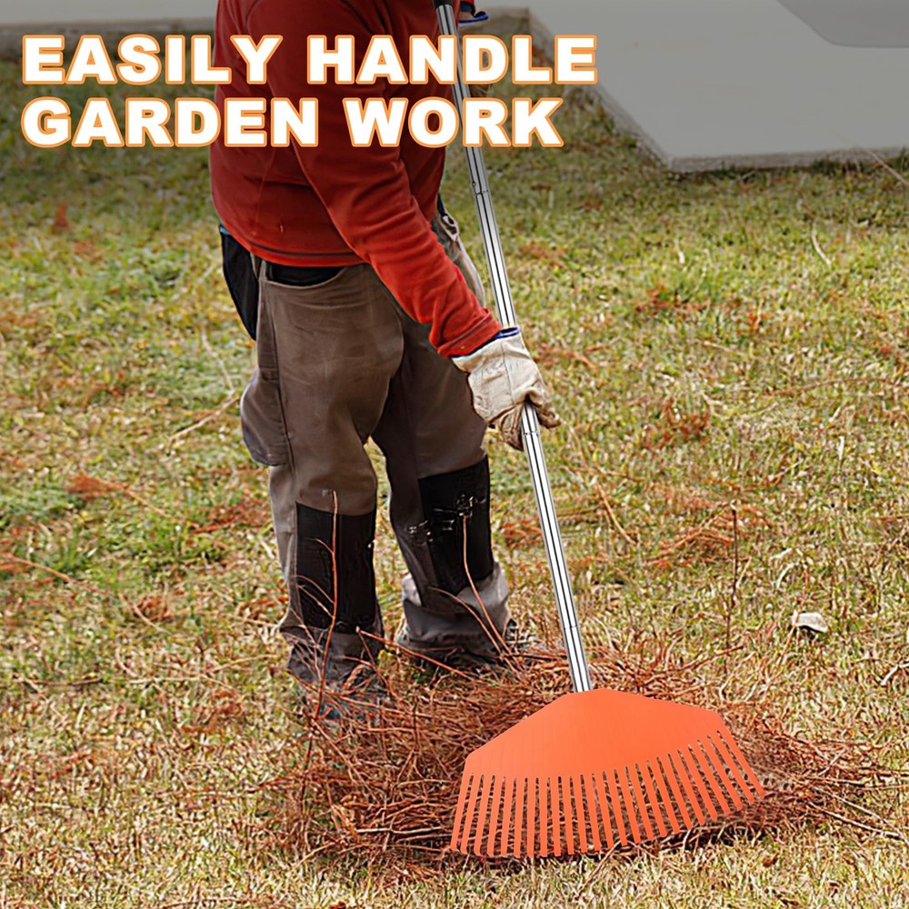 16.5-Inch Wide Adjustable Handle Leaf Rake - Plastic Rake Head, Lightweight &...