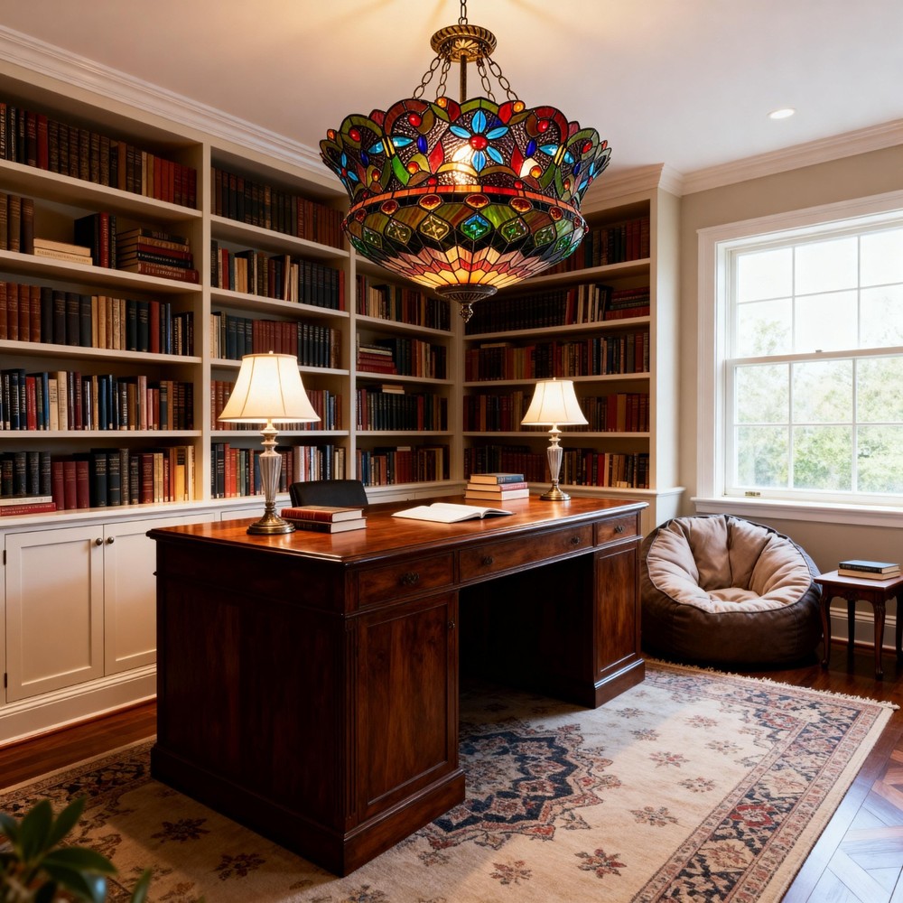 18 In Color Pendant Light With Light Source, Tiffany Yurt Reverse Pendant Light