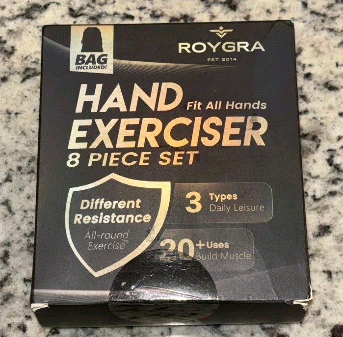 Roygra 8 PC Hand Exerciser Set Fits All Hands Different Resistance Includes Bag