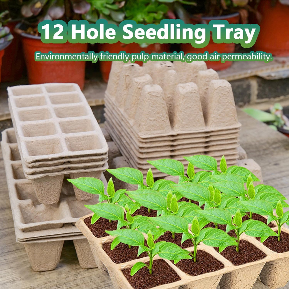 120 Cells Seed Starter Tray, 10 Pack Biodegradable Peat Pots with 100 Labels, Pl