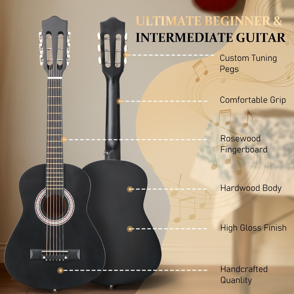 30-Inch Beginner Kid Gift Acoustic Guitar Package - Starter Bundle Kit Black