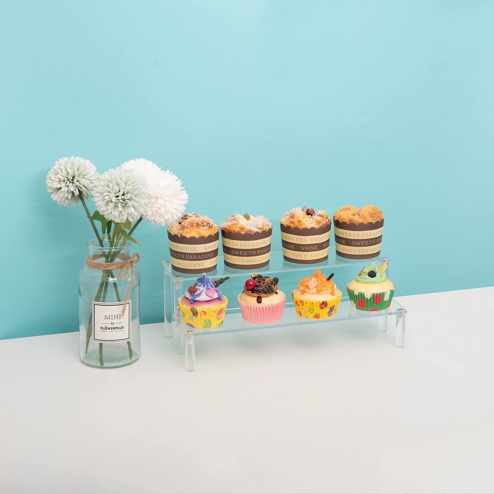 2 Tier Acrylic Display Riser Cupcake Stand Display Shelf for Figurines Perfume