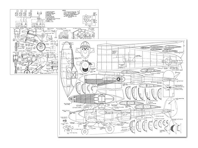 Lockheed P-38J Lightning 52" Wingspan Control Line Model Airplane Short Kit