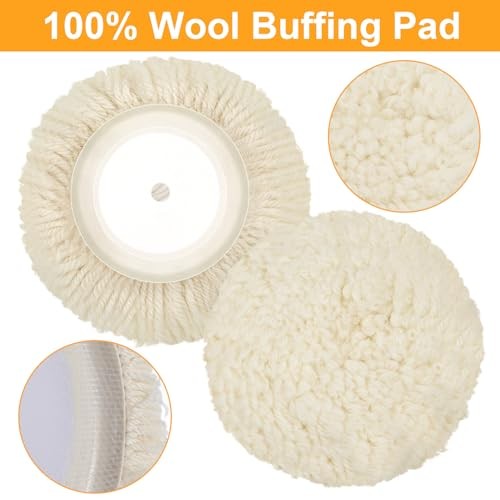 6 Pcs Wool Polishing Pad Hook Loop Buffing Pad for Drill Curved Edge 7 Inch