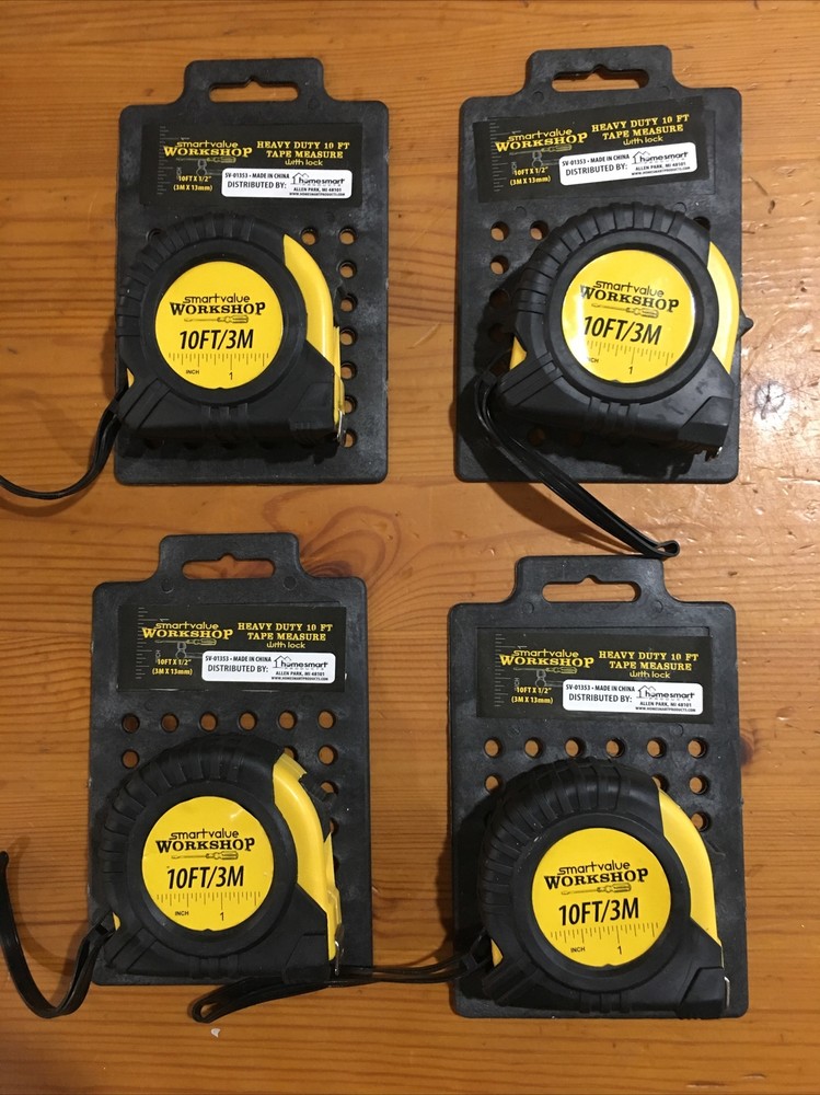 Smartvalue Workshop 10' Heavy Duty Tape Measure with Lock, 4-Pack