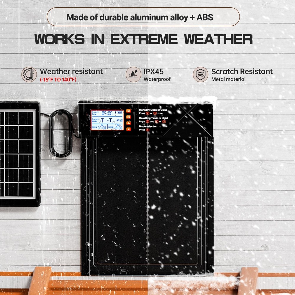 Automatic Solar Powered XL Chicken Coop Door - 4 Modes, Timer, Light Sensor, Rem