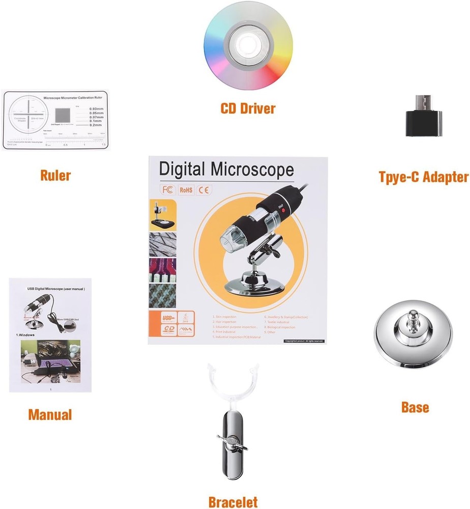 USB Microscope Digital Handheld 40X-1000X Magnification Endoscope with LED Li...
