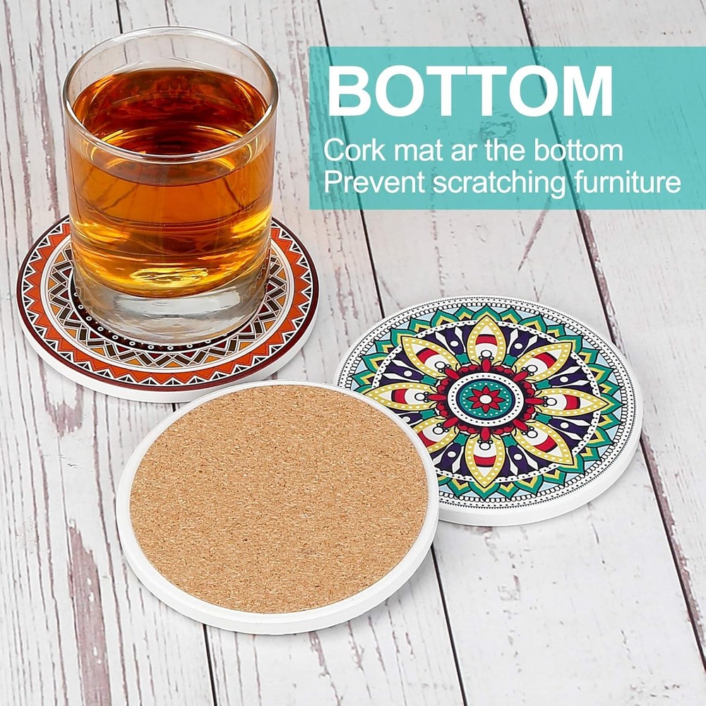 Coasters for Drinks,AODINI Set of 8 Absorbent Stone Mandala