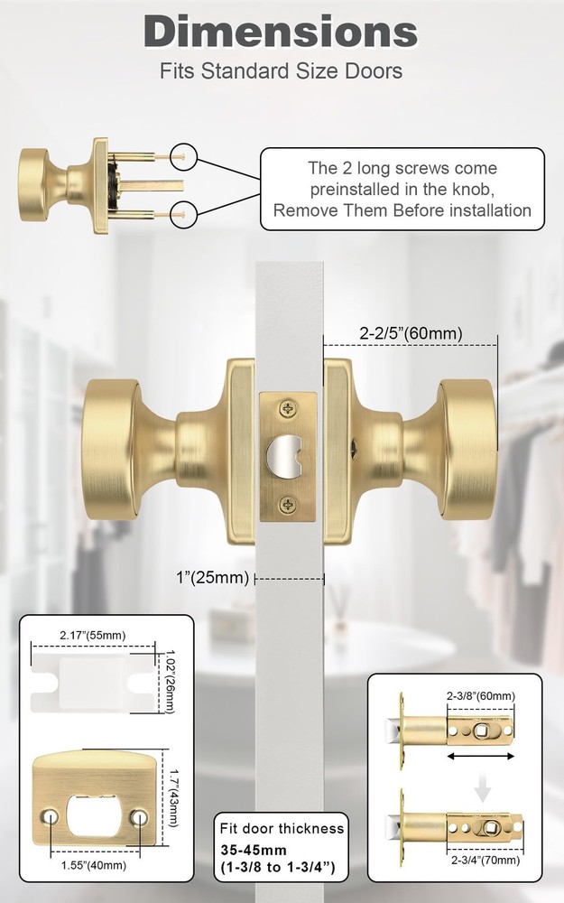 Probrico Bulk Passage Door Knobs Interior 10 Pack, Brushed Gold Square