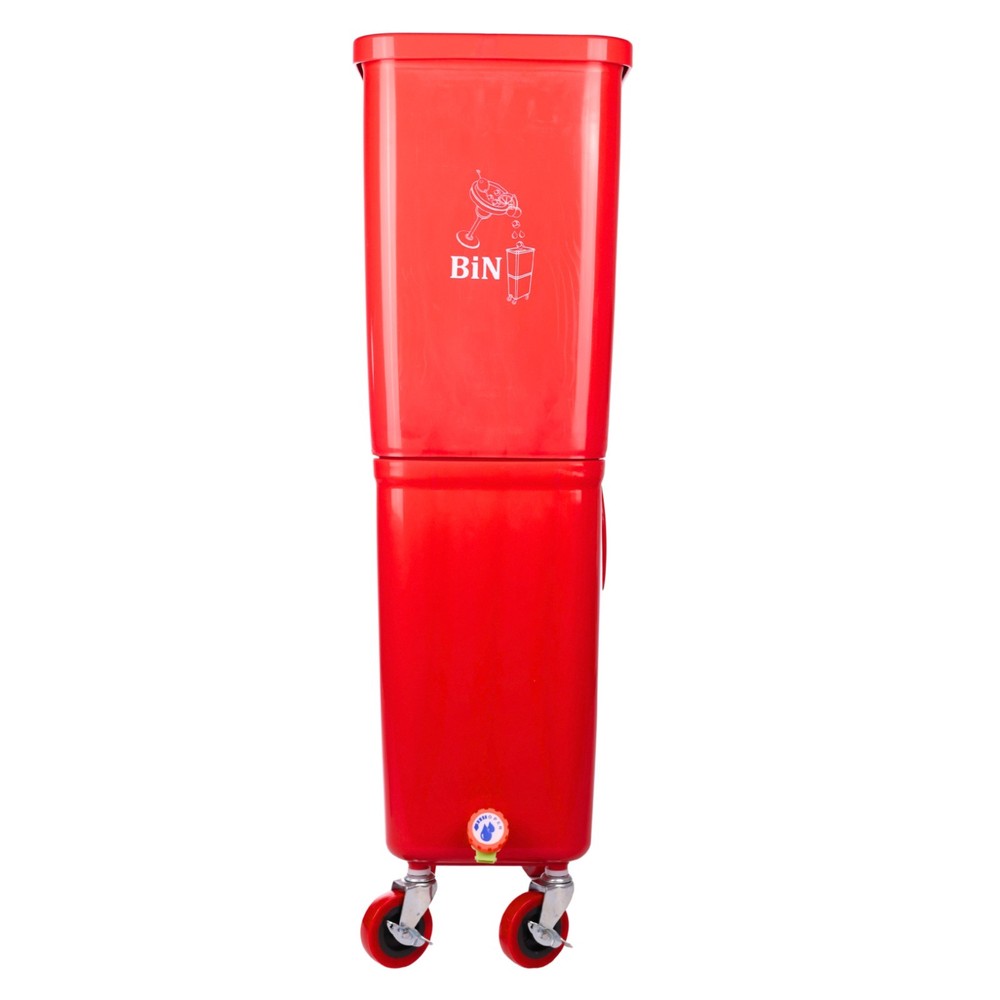 Red Drink Dump Bin w/ Wheels – Dual Compartment Liquid & Trash Disposal