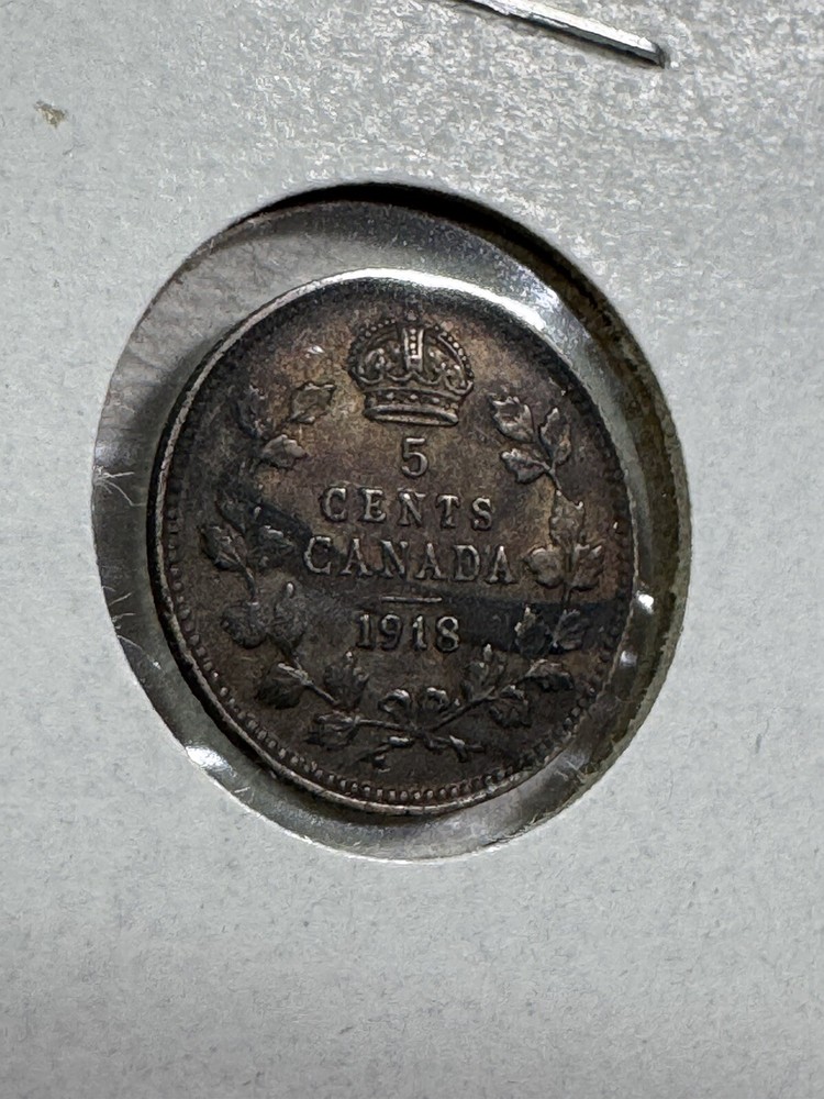 1918 Canada 5 Cents Small Silver Coin