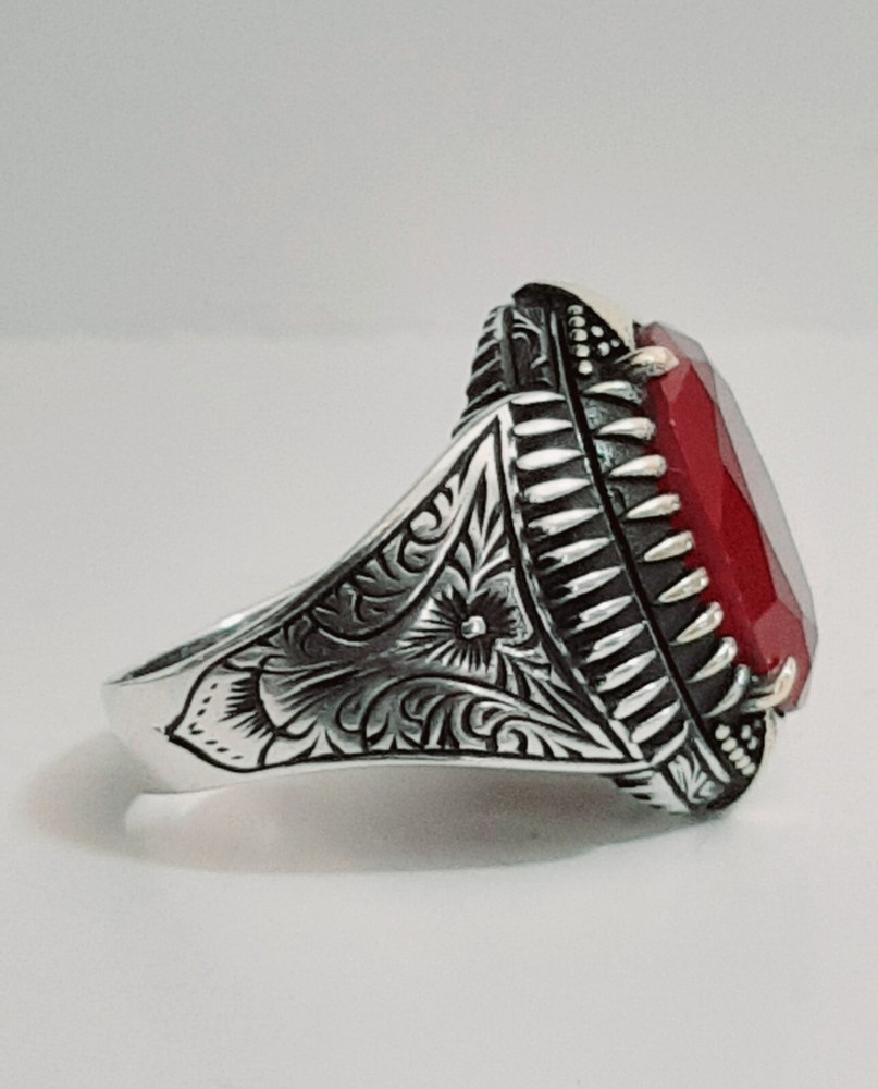 Men 925 Silver Ring Solitaire Ruby Spinel Ring Man Sterling $
