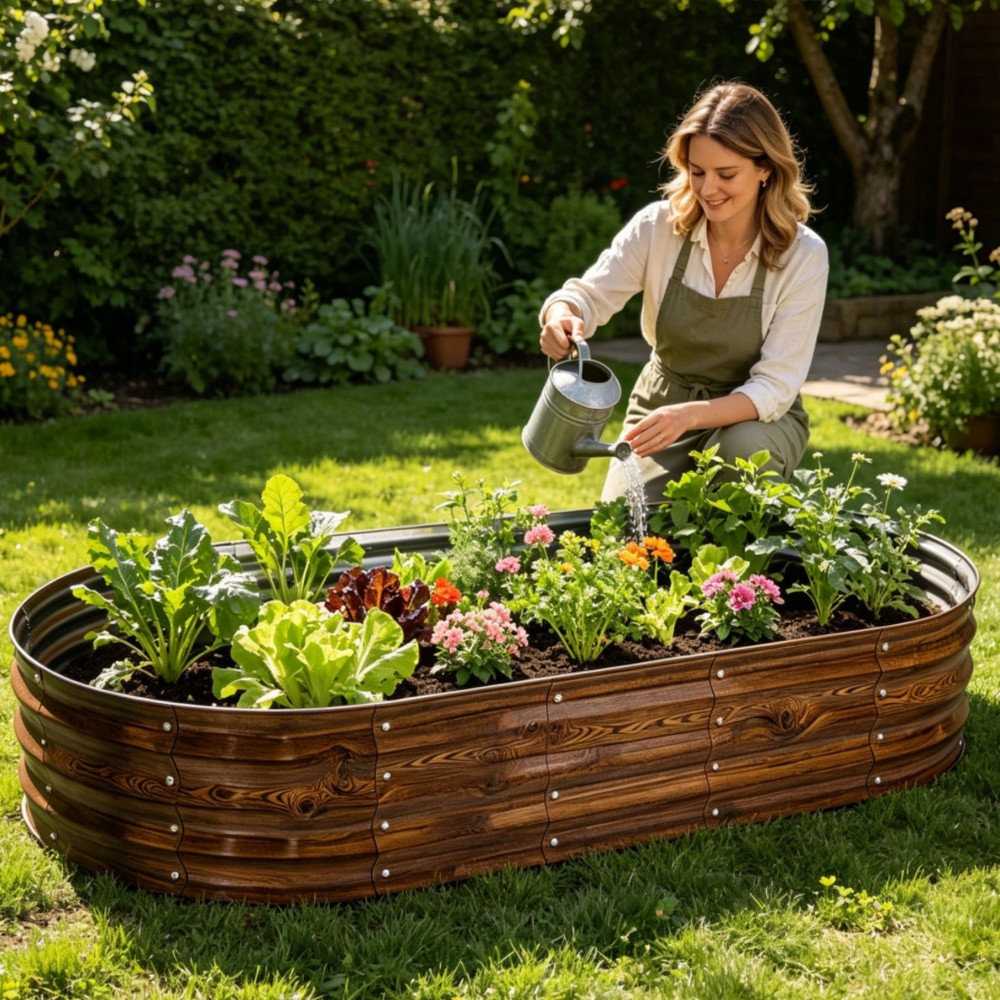 6x3FT Raised Garden Bed 2-Pack Open Bottom Wave Panel Outdoor Vegetable Planter