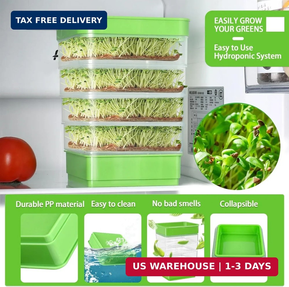 4-Tier Seed Sprouting Kit with Drain Holes and Drain Tray, Upgrade Stackable Mic