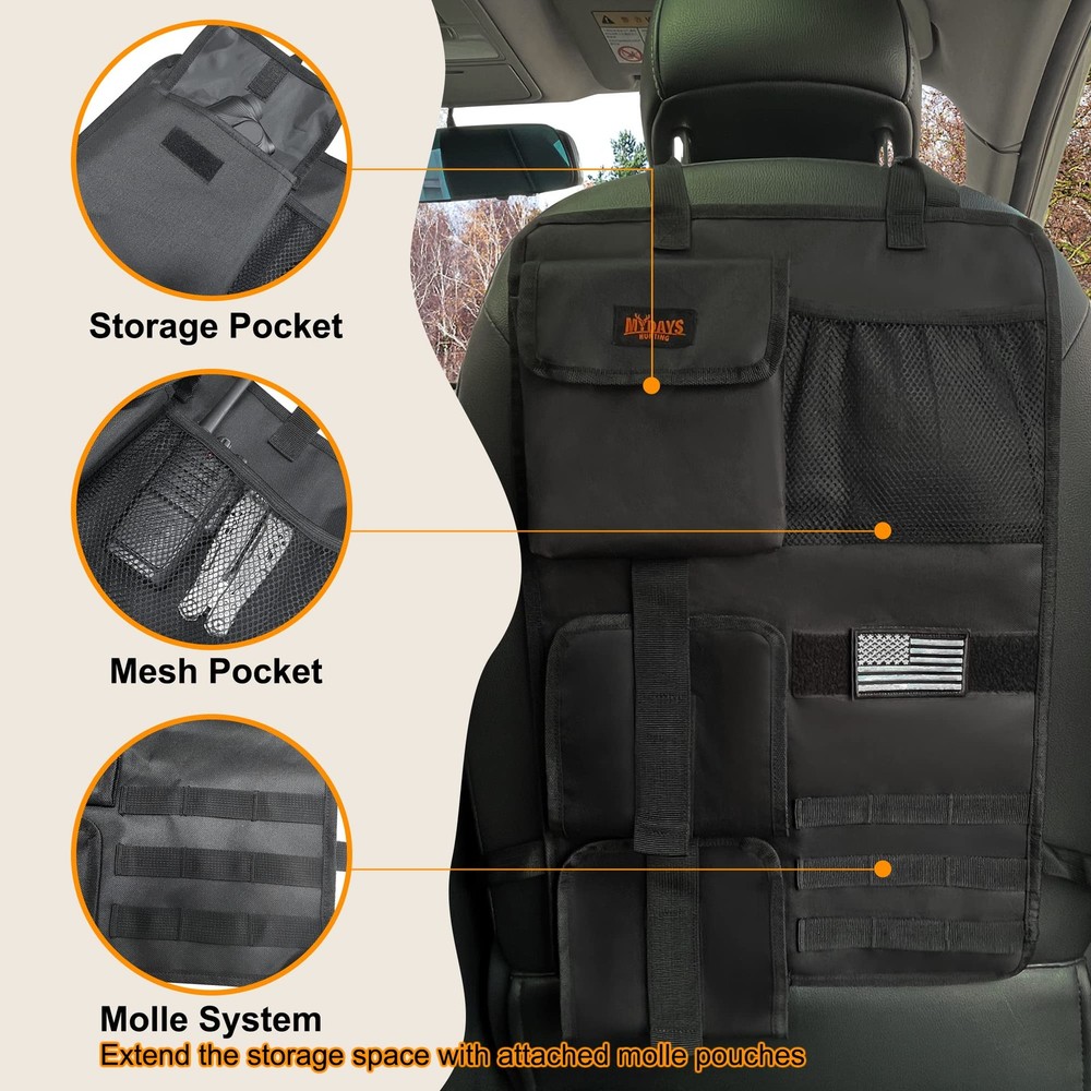 2 Pack Tactical Seat Back Rack, Camo Front Seat Organizer with Molle Panel Ve...