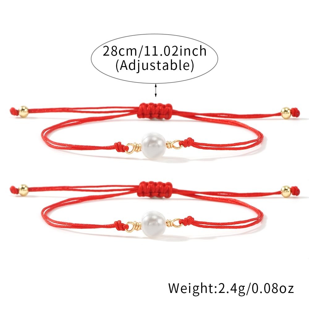 Pearl Red String Matching Beaded Strand Couple Bracelets for Women Men,Stackable