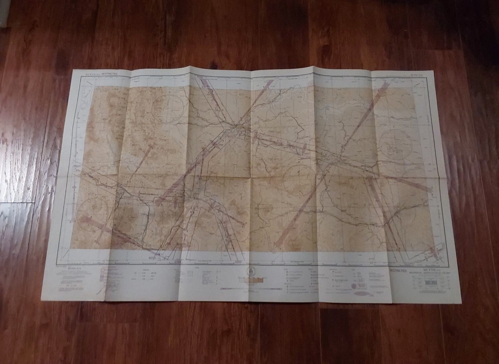WWII BUTTE MT RESTRICTED 1944 Regional Aeronautical Pilot Chart Map AAF