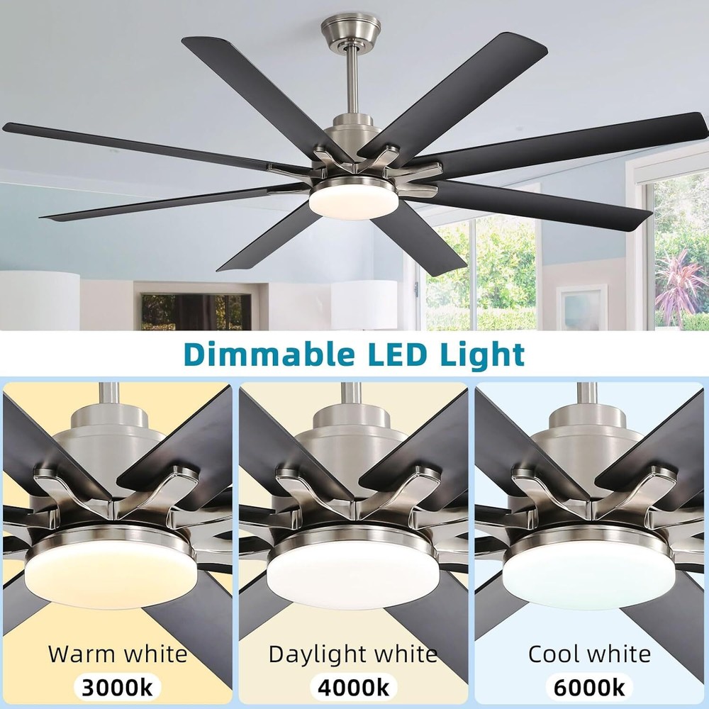 Extra Large 66'' Ceiling Fan & Light APP Remote Control 8-Blades Cooling Modern