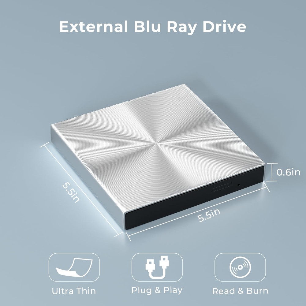 Alphami External Blu Ray DVD Drive Burner, USB 3.0 and Type-C Optical Slim...