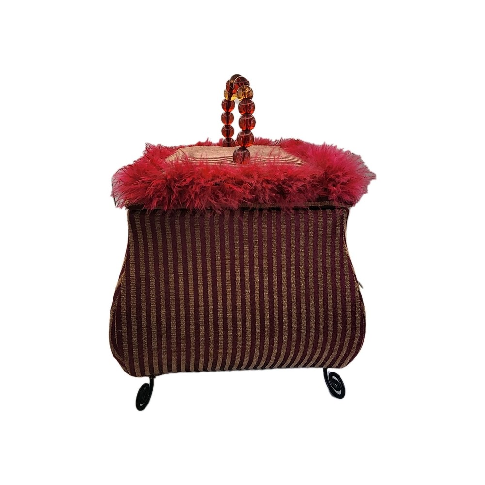 Funky Ecclectic Handbag Shaped Sewing Storage Trunk Red Footed Beaded Handle