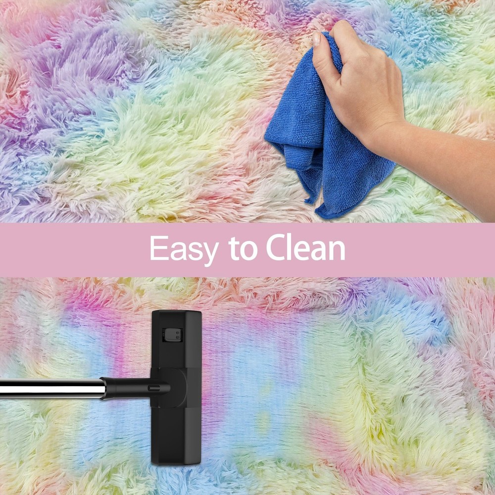 JiaoBaba Small Fluffy Rainbow 2' x 3' (Rectangular), Tie-dyed