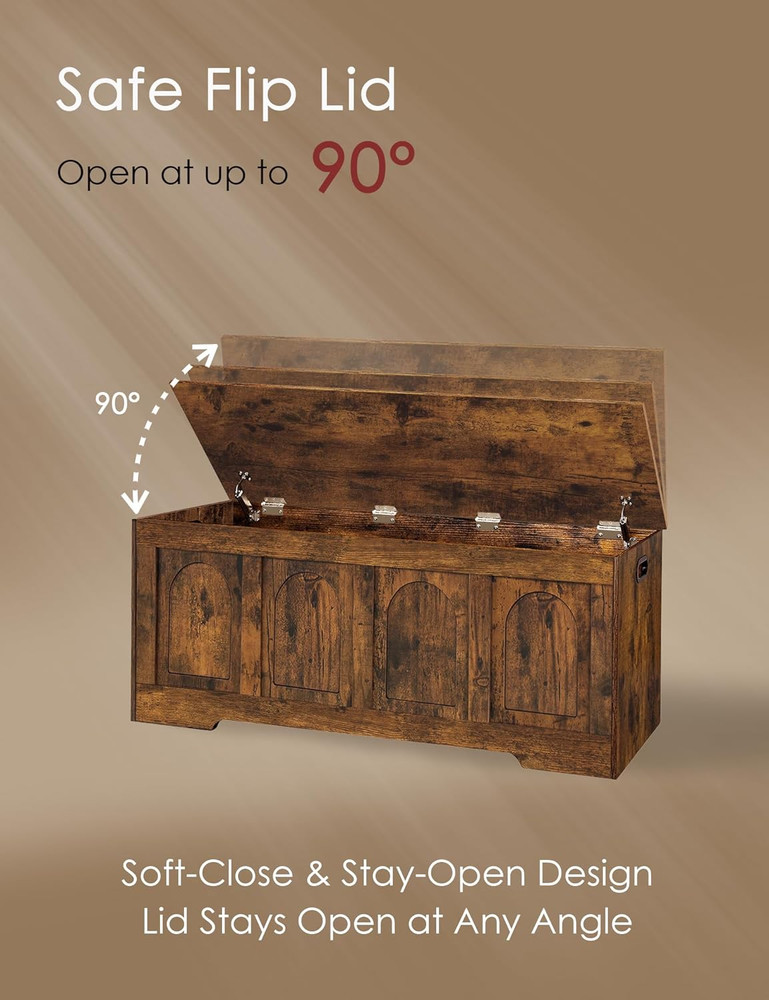 Extra Large Rustic Brown Storage Chest with Safety Hinges, Easy Assembly