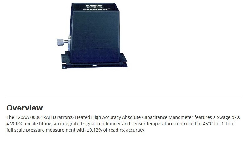 MKS 120AA-00001RAJ Baratron Capacitance Manometer