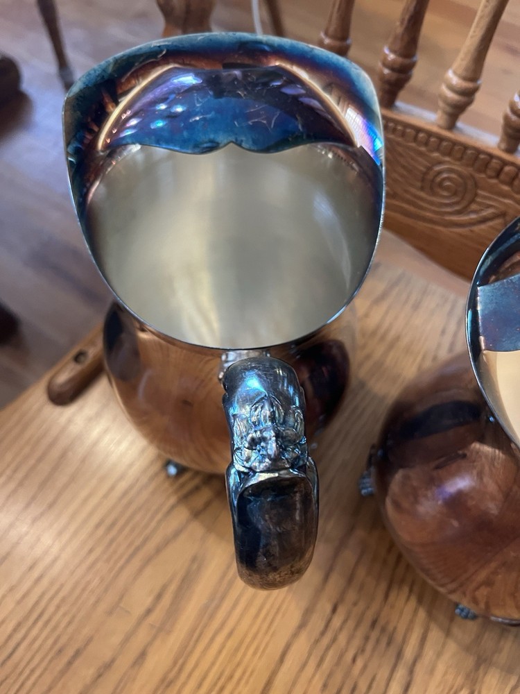 Victorian Silverplate Pitcher & Jug Set Ornate Handle Footed Design