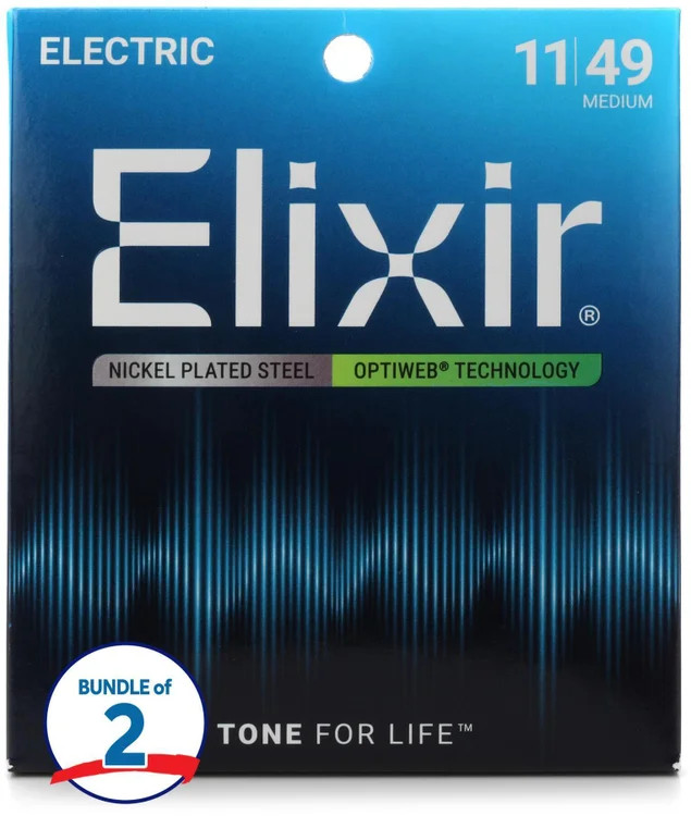 Elixir Strings 19102 Optiweb Electric Guitar Strings - .011-.049 Medium (2-pack)
