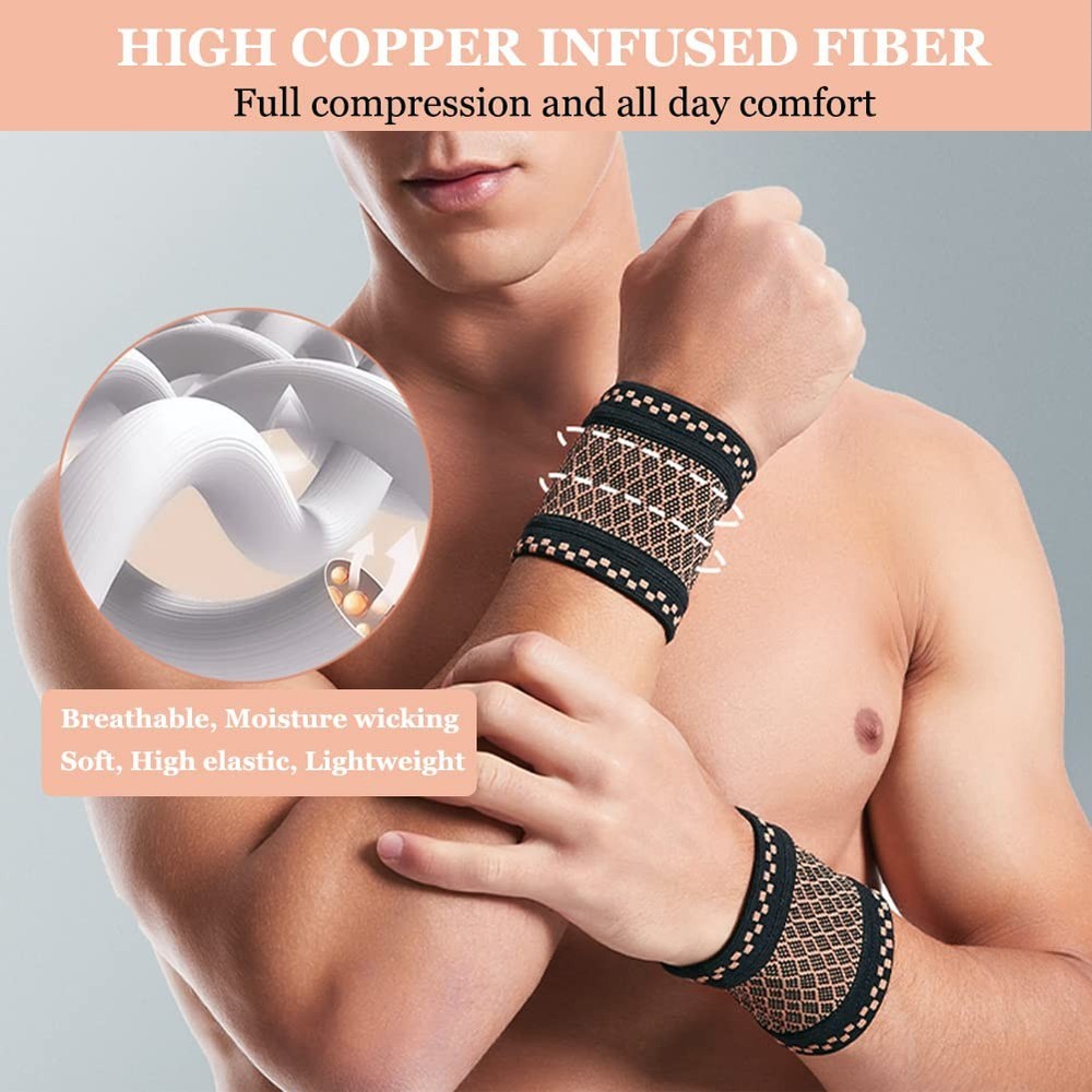 Copper Wrist Compression Brace (2Pcs), Elastic Support Sleeve Small
