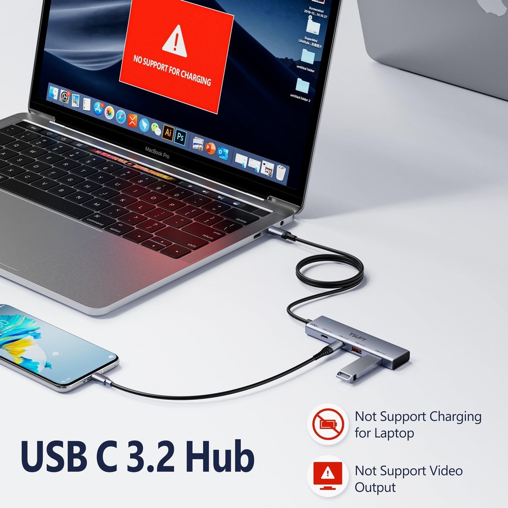USB C HUB 3.2, USB HUB 10Gbps USB C 3.2 Gen 2 Splitter with 4FT Extended Cabl...